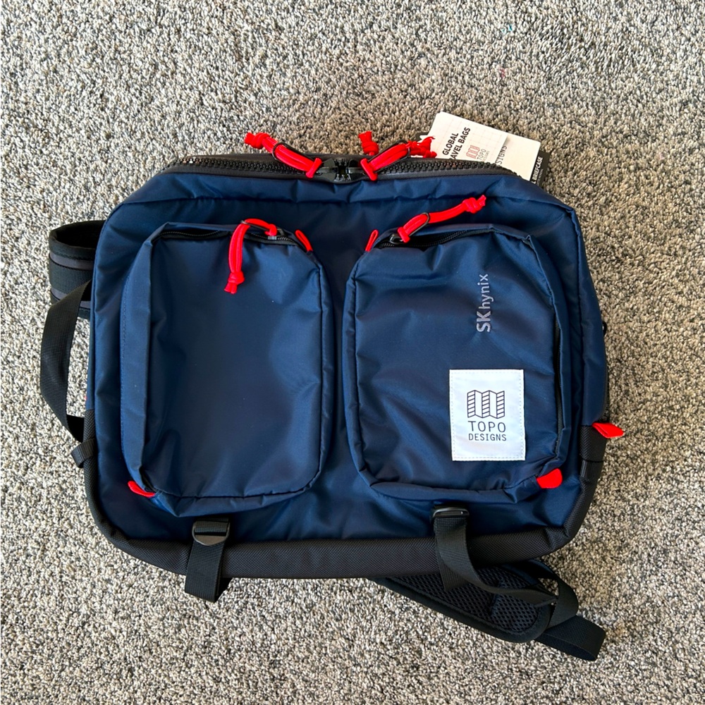 TOPO Designs /Global Briefcase in Navy Blue & Black.  So many features